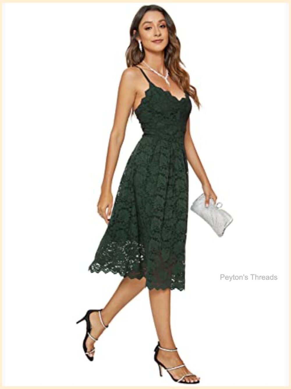 Lace Floral Spaghetti Strap V Neck Sexy Cocktail Party Swing Dress - Picture 6 of 7